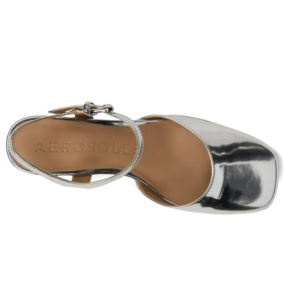 AEROSOLES WOMEN'S SOIR PUMP, SILVER MIRROR METALLIC FAUX LEATHER, 10